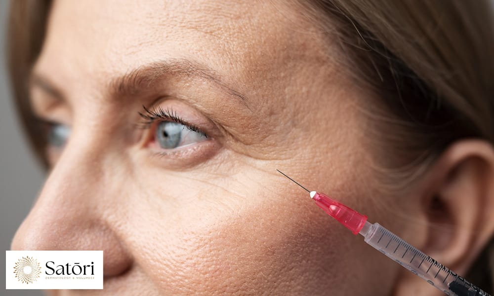 Close up woman with hyaluronic acid injection